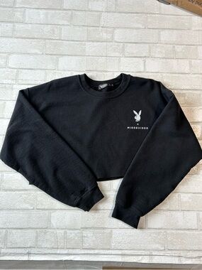 Missguided Black Cropped Crew Sweatshirt with White Logo